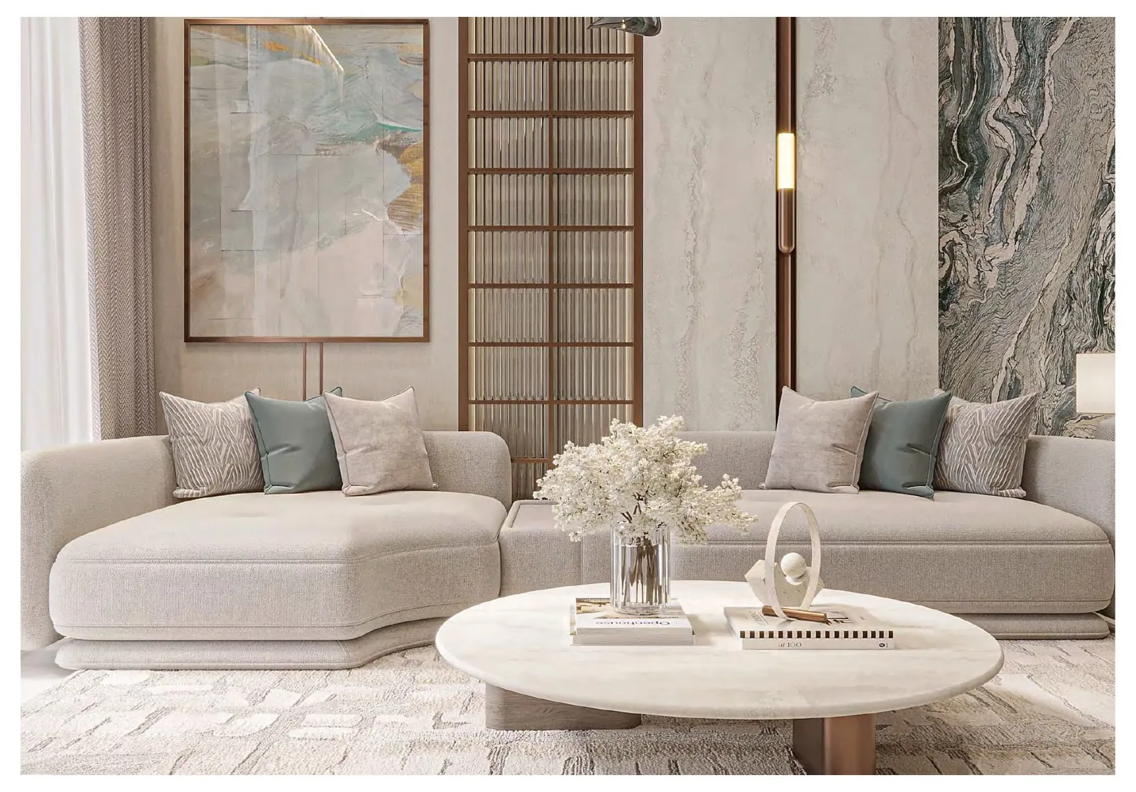 Living space at 241 Waterside with double-height ceiling